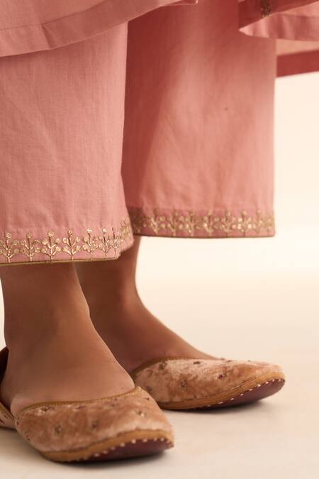 Shop_Dot_Pink Cotton Beads, Embroidery Round Neck Albela Kurta And Pant Set _Online_at_Aza_Fashions