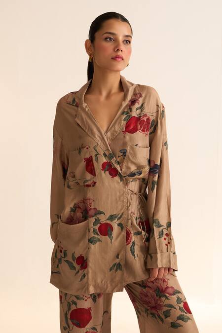 Dot Beige Silk Embroidery Collared Nosh Anar Pattern Jacket With Pant at Aza Fashions Dot_Beige Silk Embroidery Collared Nosh Anar Pattern Jacket With Pant _at_Aza_Fashions