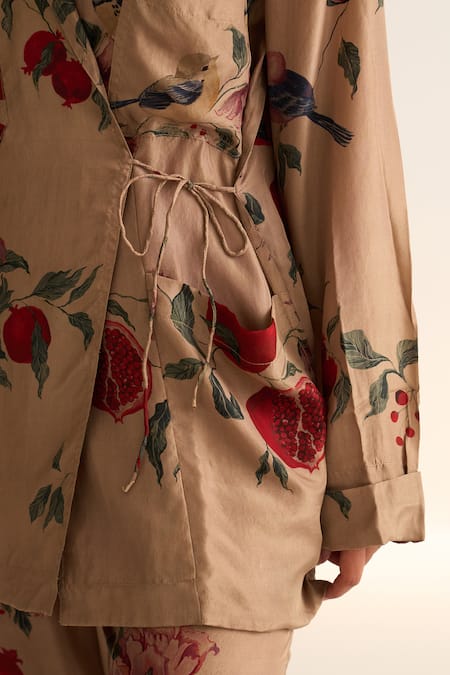 Buy Dot Beige Silk Embroidery Collared Nosh Anar Pattern Jacket With Pant Buy_Dot_Beige Silk Embroidery Collared Nosh Anar Pattern Jacket With Pant