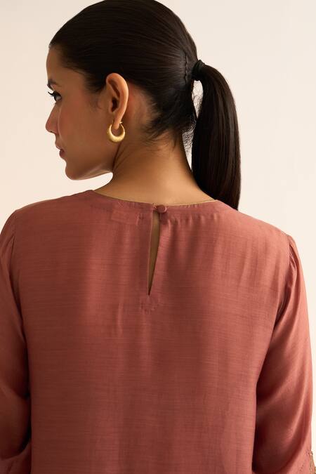 Buy_Dot_Pink Cotton, Silk Zari Round Neck Palash Asymmetric Hem Kurta With Pant 