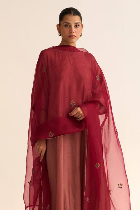 Shop_Dot_Red Organza Embroidery, Tassels Parisa Thread Dupatta _Online_at_Aza_Fashions