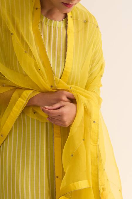 Dot Yellow Organza Sequins, Embroidery Star Bell Dupatta Online at Aza Fashions Dot_Yellow Organza Sequins, Embroidery Star Bell Dupatta _Online_at_Aza_Fashions