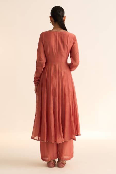 Dot Vara Thread Embroidered Neck Anarkali Set