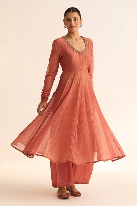 Dot Pink Chanderi Silk, Organza, Cotton Satin, Cotton, Vara Thread Anarkali Set Online at Aza Fashions Dot_Pink Chanderi Silk, Organza, Cotton Satin, Cotton, Vara Thread Anarkali Set _Online_at_Aza_Fashions