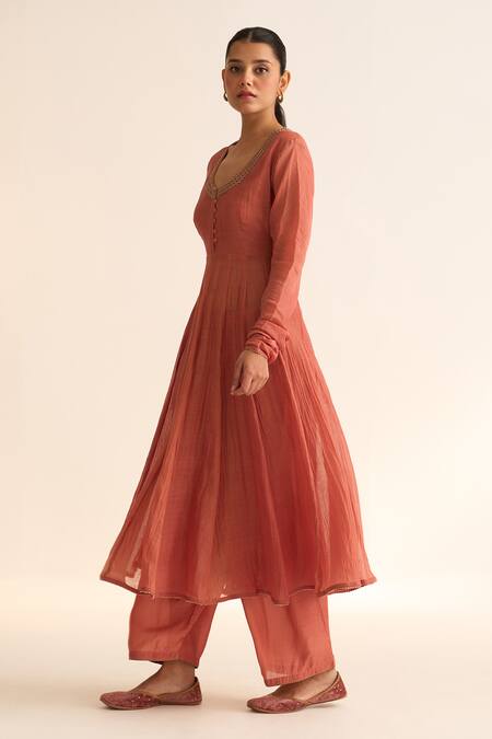 Buy Dot Pink Chanderi Silk, Organza, Cotton Satin, Cotton, Vara Thread Anarkali Set Online at Aza Fashions Buy_Dot_Pink Chanderi Silk, Organza, Cotton Satin, Cotton, Vara Thread Anarkali Set _Online_at_Aza_Fashions