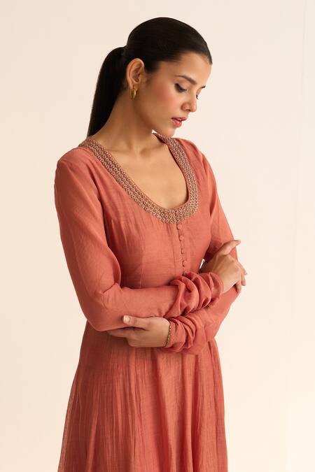 Shop Dot Pink Chanderi Silk, Organza, Cotton Satin, Cotton, Vara Thread Anarkali Set Online at Aza Fashions Shop_Dot_Pink Chanderi Silk, Organza, Cotton Satin, Cotton, Vara Thread Anarkali Set _Online_at_Aza_Fashions