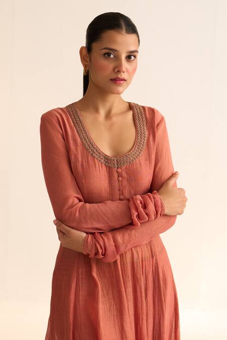 Dot Pink Chanderi Silk, Organza, Cotton Satin, Cotton, Vara Thread Anarkali Set at Aza Fashions Dot_Pink Chanderi Silk, Organza, Cotton Satin, Cotton, Vara Thread Anarkali Set _at_Aza_Fashions