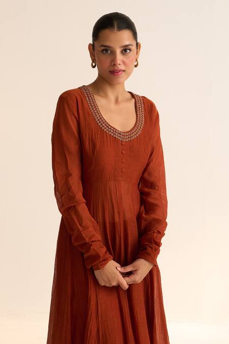 Shop Dot Orange Chanderi , Organza, Cotton Satin, Cotton, Vara Anarkali Set Online at Aza Fashions Shop_Dot_Orange Chanderi , Organza, Cotton Satin, Cotton, Vara Anarkali Set _Online_at_Aza_Fashions