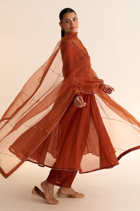 Dot Orange Chanderi , Organza, Cotton Satin, Cotton, Vara Anarkali Set at Aza Fashions Dot_Orange Chanderi , Organza, Cotton Satin, Cotton, Vara Anarkali Set _at_Aza_Fashions