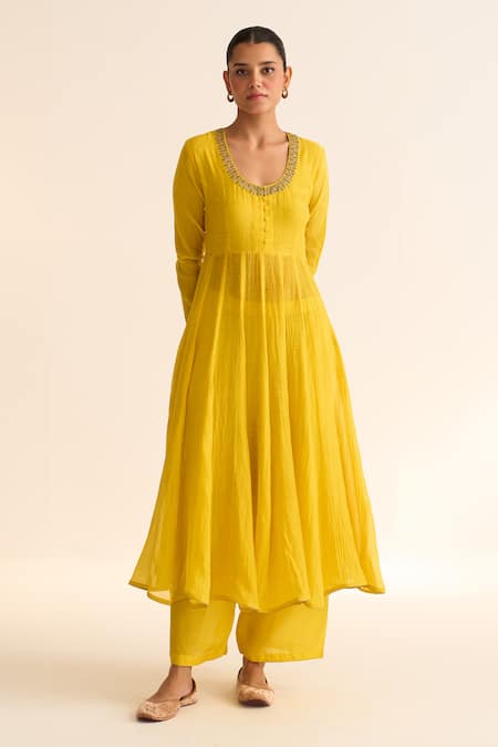 Dot Vara Vine Embroidered Neck Anarkali Set 