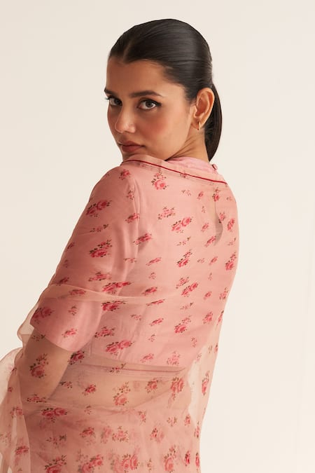 Dot Gul Rose Print Saree With Blouse 