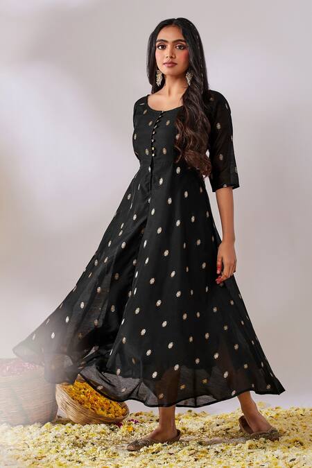 Shop Gulaal Black Cotton Brocade Round Banarasi Anarkali at Aza Fashions Shop_Gulaal_Black Cotton Brocade Round Banarasi Anarkali_at_Aza_Fashions