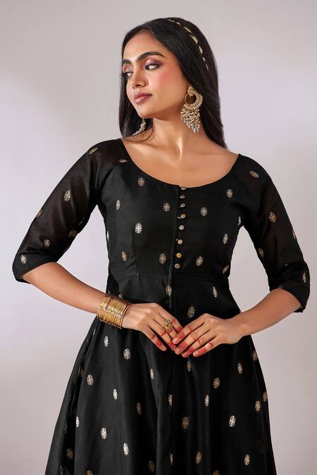 Buy Gulaal Black Cotton Brocade Round Banarasi Anarkali Online at Aza Fashions Buy_Gulaal_Black Cotton Brocade Round Banarasi Anarkali_Online_at_Aza_Fashions