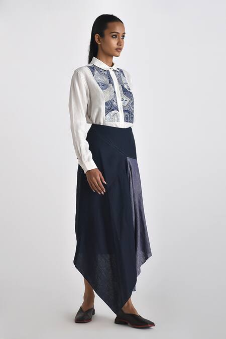 Payal Pratap Ivory Linen Embroidered Patchwork Collared Agioi Yoke Shirt Online at Aza Fashions Payal Pratap_Ivory Linen Embroidered Patchwork Collared Agioi Yoke Shirt _Online_at_Aza_Fashions