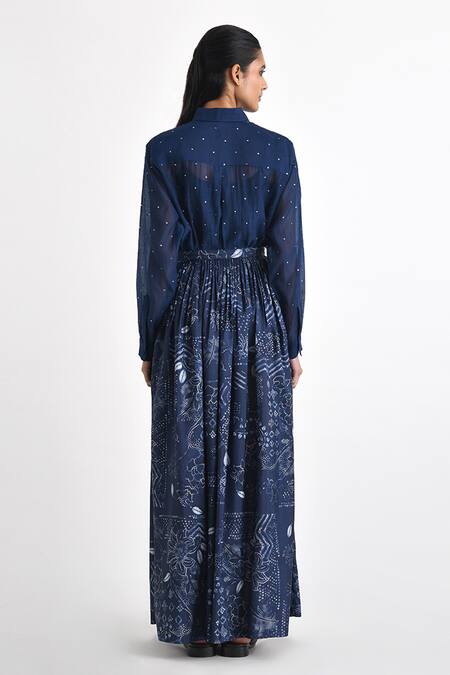 Shop Payal Pratap Blue Chanderi Embroidered Sequin Collared Shirt at Aza Fashions Shop_Payal Pratap_Blue Chanderi Embroidered Sequin Collared Shirt _at_Aza_Fashions