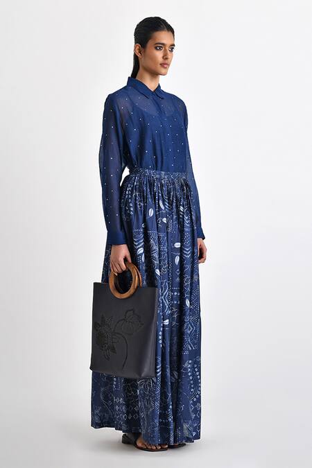 Payal Pratap Blue Chanderi Embroidered Sequin Collared Shirt Online at Aza Fashions Payal Pratap_Blue Chanderi Embroidered Sequin Collared Shirt _Online_at_Aza_Fashions