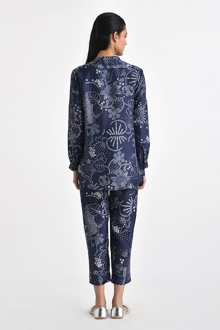 Shop Payal Pratap Blue Silk Printed Bandhani Band Top at Aza Fashions Shop_Payal Pratap_Blue Silk Printed Bandhani Band Top _at_Aza_Fashions