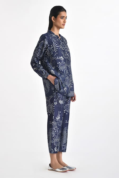 Payal Pratap Blue Silk Printed Bandhani Band Top Online at Aza Fashions Payal Pratap_Blue Silk Printed Bandhani Band Top _Online_at_Aza_Fashions