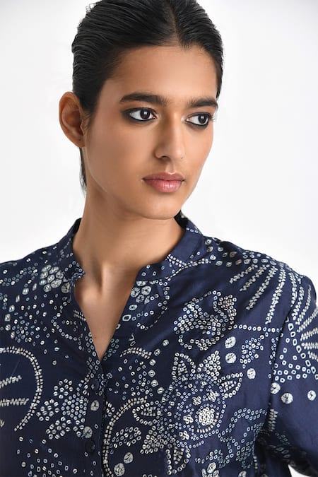 Buy Payal Pratap Blue Silk Printed Bandhani Band Top Online at Aza Fashions Buy_Payal Pratap_Blue Silk Printed Bandhani Band Top _Online_at_Aza_Fashions