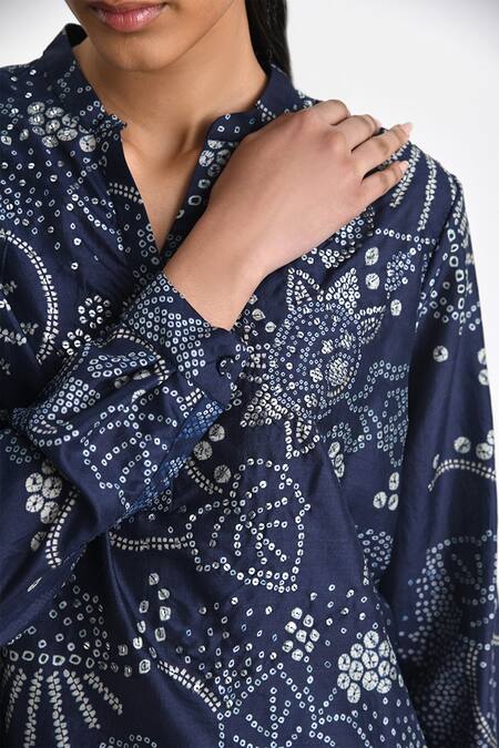Shop Payal Pratap Blue Silk Printed Bandhani Band Top Online at Aza Fashions Shop_Payal Pratap_Blue Silk Printed Bandhani Band Top _Online_at_Aza_Fashions