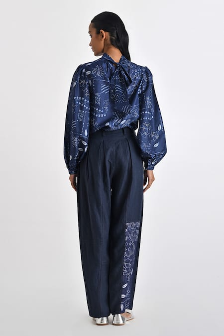 Shop Payal Pratap Blue Silk Printed Bandhani Turtle Neck Verona Top at Aza Fashions Shop_Payal Pratap_Blue Silk Printed Bandhani Turtle Neck Verona Top _at_Aza_Fashions