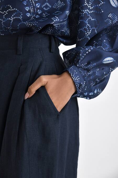 Shop Payal Pratap Blue Silk Printed Bandhani Turtle Neck Verona Top Online at Aza Fashions Shop_Payal Pratap_Blue Silk Printed Bandhani Turtle Neck Verona Top _Online_at_Aza_Fashions