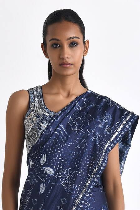 Buy Payal Pratap Blue Cotton Linen Hand Embroidered Patchwork U Neck Ariona Blouse Online at Aza Fashions Buy_Payal Pratap_Blue Cotton Linen Hand Embroidered Patchwork U Neck Ariona Blouse _Online_at_Aza_Fashions