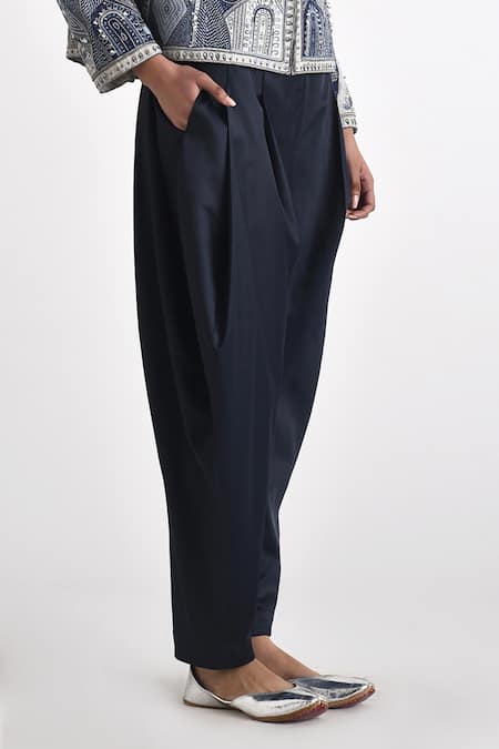 Payal Pratap_Blue Satin Kythira Cowl Pant _Online_at_Aza_Fashions