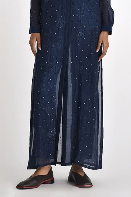 Payal Pratap Blue Linen Satin Printed Bandhani Tinos Pant Online at Aza Fashions Payal Pratap_Blue Linen Satin Printed Bandhani Tinos Pant _Online_at_Aza_Fashions