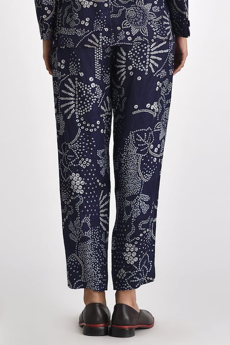 Shop Payal Pratap Blue Linen Satin Printed Bandhani Tinos Straight Pant at Aza Fashions Shop_Payal Pratap_Blue Linen Satin Printed Bandhani Tinos Straight Pant _at_Aza_Fashions