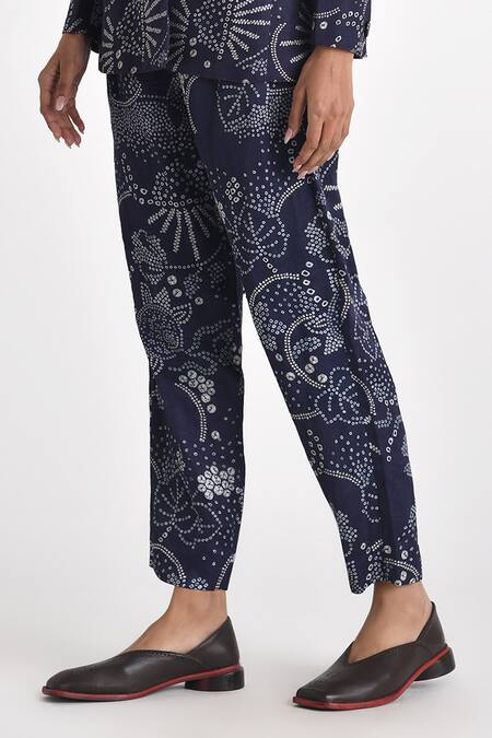 Payal Pratap Blue Linen Satin Printed Bandhani Tinos Straight Pant Online at Aza Fashions Payal Pratap_Blue Linen Satin Printed Bandhani Tinos Straight Pant _Online_at_Aza_Fashions