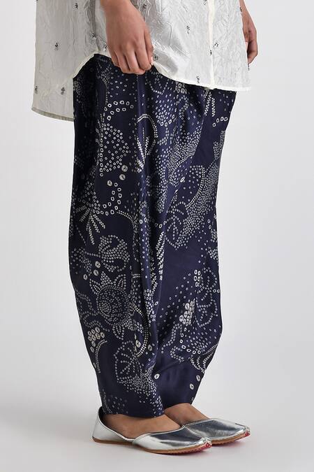 Payal Pratap Blue Linen Satin Printed Bandhani Paria Pant Online at Aza Fashions Payal Pratap_Blue Linen Satin Printed Bandhani Paria Pant _Online_at_Aza_Fashions