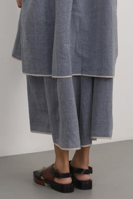 Shop_Payal Pratap_Blue Chambrey Cotton Handwoven Taranto Handloom Boxfit Pant _at_Aza_Fashions