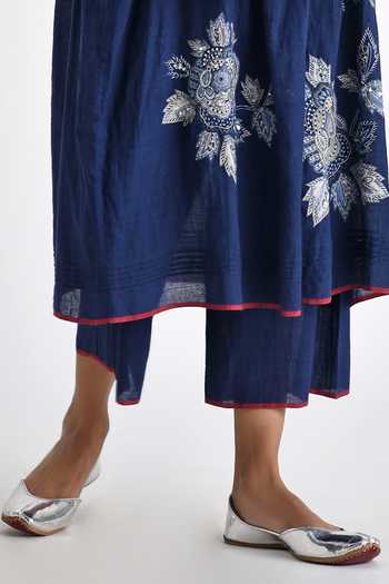 Payal Pratap_Blue Handloom Cotton Handwoven Florina Straight Pant _Online_at_Aza_Fashions