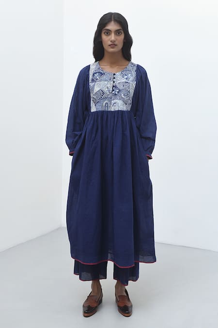 Payal Pratap Blue Handloom Cotton Florina Flared Pant 