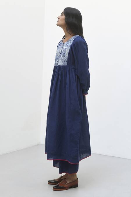 Buy_Payal Pratap_Blue Handloom Cotton Florina Flared Pant _Online_at_Aza_Fashions