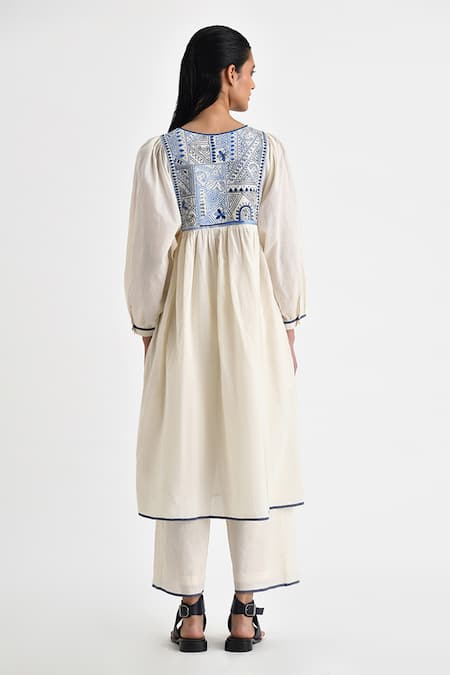 Shop Payal Pratap Ivory Handloom Cotton Embroidered Kedia Round Adria Yoke Tunic at Aza Fashions Shop_Payal Pratap_Ivory Handloom Cotton Embroidered Kedia Round Adria Yoke Tunic _at_Aza_Fashions