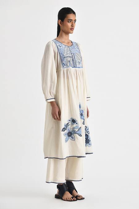 Payal Pratap Ivory Handloom Cotton Embroidered Kedia Round Adria Yoke Tunic Online at Aza Fashions Payal Pratap_Ivory Handloom Cotton Embroidered Kedia Round Adria Yoke Tunic _Online_at_Aza_Fashions