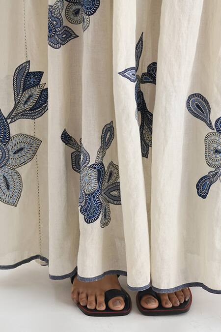 Buy Payal Pratap Ivory Handloom Cotton Embroidered Patchwork V Opatija Floral Maxi Dress Online at Aza Fashions Buy_Payal Pratap_Ivory Handloom Cotton Embroidered Patchwork V Opatija Floral Maxi Dress _Online_at_Aza_Fashions