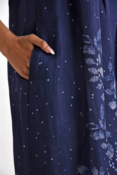 Shop_Payal Pratap_Blue Linen Satin Printed Sequin Square Rodia Botanical Dress _Online_at_Aza_Fashions