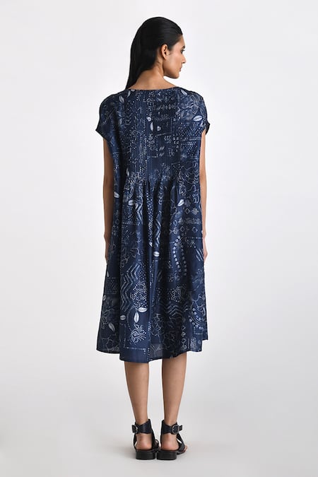 Shop Payal Pratap Blue Silk Embroidery Round Neck Perdiki Bandhani Print Dress at Aza Fashions Shop_Payal Pratap_Blue Silk Embroidery Round Neck Perdiki Bandhani Print Dress _at_Aza_Fashions