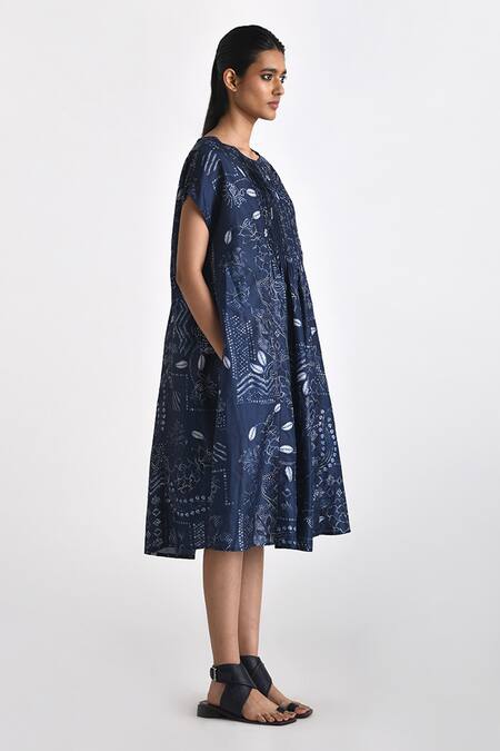 Payal Pratap Blue Silk Embroidery Round Neck Perdiki Bandhani Print Dress Online at Aza Fashions Payal Pratap_Blue Silk Embroidery Round Neck Perdiki Bandhani Print Dress _Online_at_Aza_Fashions