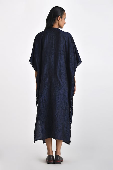 Shop Payal Pratap Blue Silk Embroidery, Sequins Round Neck Veronia Yoke Kaftan Dress at Aza Fashions Shop_Payal Pratap_Blue Silk Embroidery, Sequins Round Neck Veronia Yoke Kaftan Dress _at_Aza_Fashions