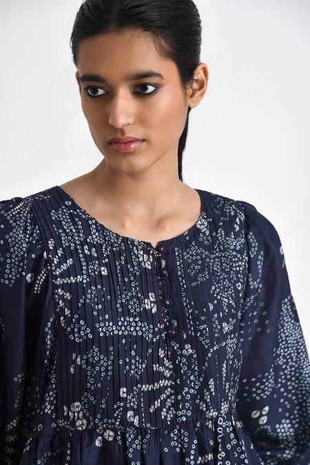 Buy Payal Pratap Blue Silk Printed Bandhani Round Trilifos Tunic Online at Aza Fashions Buy_Payal Pratap_Blue Silk Printed Bandhani Round Trilifos Tunic _Online_at_Aza_Fashions