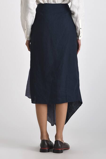 Shop Payal Pratap Blue Linen Pella Asymmetric Hem Skirt at Aza Fashions Shop_Payal Pratap_Blue Linen Pella Asymmetric Hem Skirt _at_Aza_Fashions