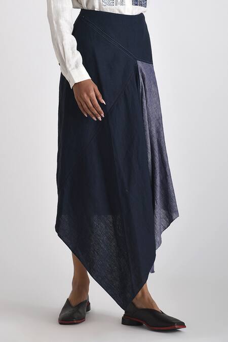 Payal Pratap Blue Linen Pella Asymmetric Hem Skirt Online at Aza Fashions Payal Pratap_Blue Linen Pella Asymmetric Hem Skirt _Online_at_Aza_Fashions