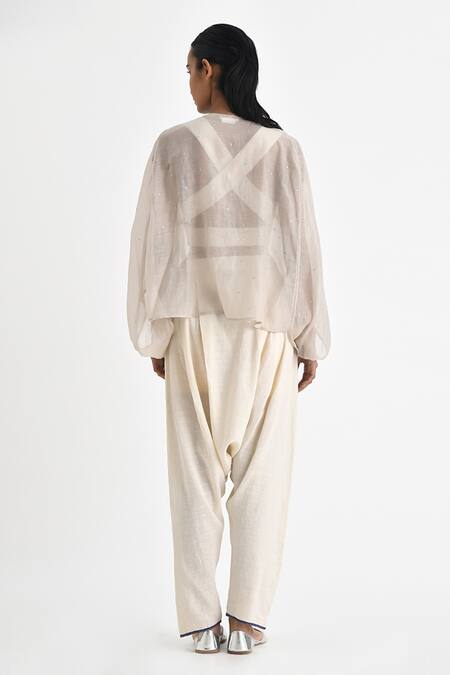 Shop Payal Pratap Off White Chanderi Sequin Open Velika Detailed Jacket at Aza Fashions Shop_Payal Pratap_Off White Chanderi Sequin Open Velika Detailed Jacket _at_Aza_Fashions