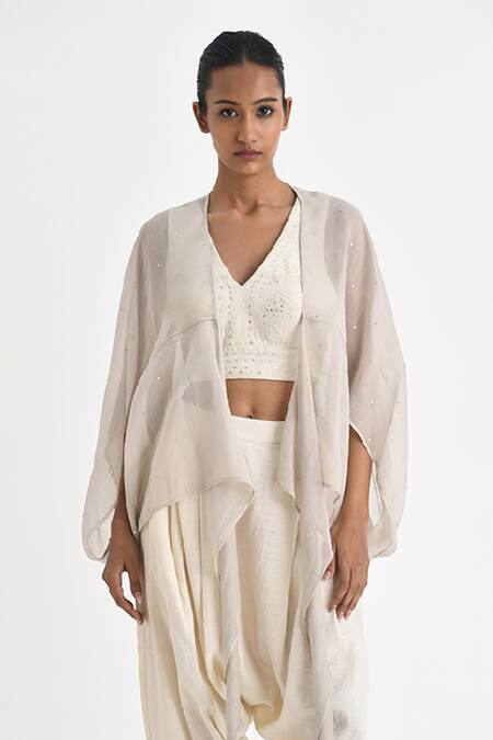 Payal Pratap Off White Chanderi Sequin Open Velika Detailed Jacket Online at Aza Fashions Payal Pratap_Off White Chanderi Sequin Open Velika Detailed Jacket _Online_at_Aza_Fashions