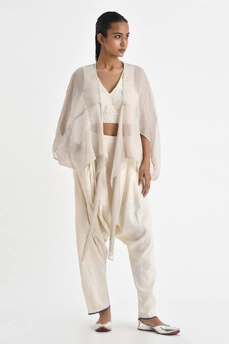 Buy Payal Pratap Off White Chanderi Sequin Open Velika Detailed Jacket Online at Aza Fashions Buy_Payal Pratap_Off White Chanderi Sequin Open Velika Detailed Jacket _Online_at_Aza_Fashions