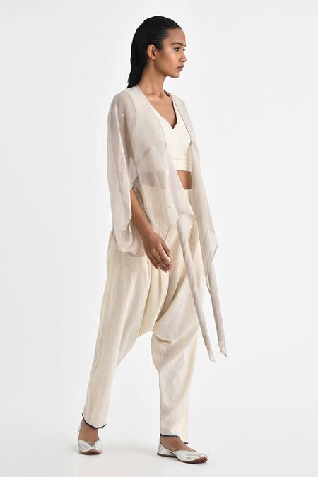 Shop Payal Pratap Off White Chanderi Sequin Open Velika Detailed Jacket Online at Aza Fashions Shop_Payal Pratap_Off White Chanderi Sequin Open Velika Detailed Jacket _Online_at_Aza_Fashions